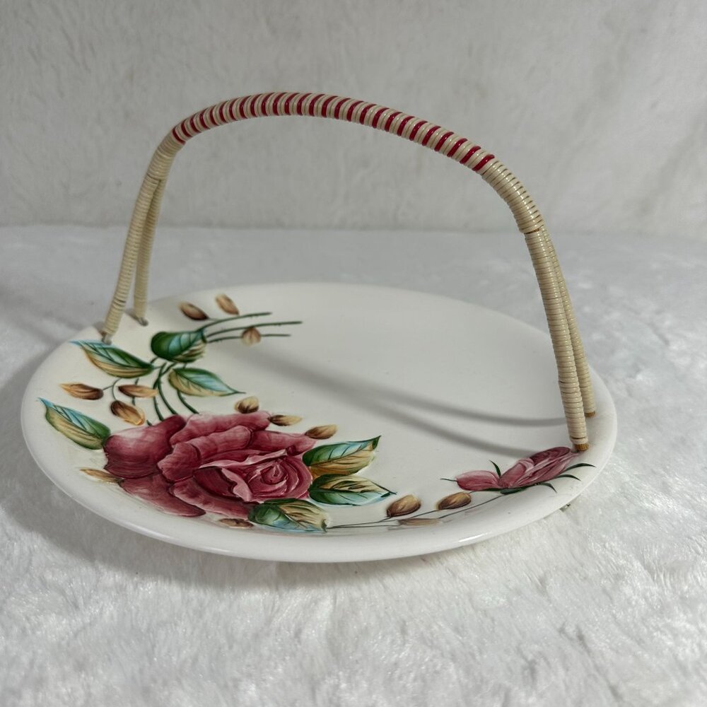 Vintage Lefton Woven Handle Round Serving Plate Americana cake/sandwich plate - Picture 2 of 10